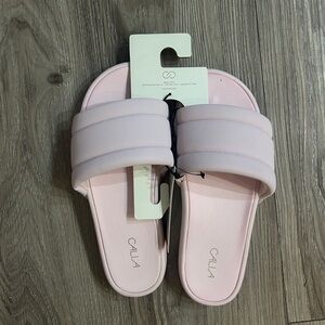 New! Calia Light Pink Slide Sandals soft puffy NWT size 7 carry underwood dicks